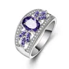 Fashion Female Rings 925 Sterling Silver Flower Shaped Amethyst Wedding Ring for Women Girls Nice Gift for Birthday