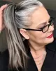 Long Straight Ponytail Extension salt n pepper grey hair piece Wrap Around gray Hairs Extensions Clip in ponytails Hairpiece for Women 120g 140g