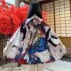 Digit Print Loose Kimono Women Bluzka Vintage Cardigans 2021 Styl Chiński Styl Beachwear Koszula Topy z pasem (M0230) Swimwear Kobiet