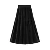 Winter Skirt Women Corduroy Skirt Preppy Style School Elastic Waist A Line Puffy Long Black Faldas Korean Bottom Clothes 210306