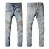 Herren Vintage Ripped Stretch Cotton Denim Biker Jeans Slim Fit Faltenhose für Motorradmode