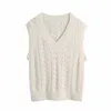 Femmes douces pull solide gilet mode dames perle tricoté hauts élégant femme chic blanc col en v pulls 210527