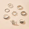9 stks / set zilveren knuckle ringen set voor vrouwen meisjes cluster ringen bloem bladeren golf
