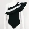 Kadınlar için Kadın Tulumlar Rompers 2021 Yaz Moda Giysileri Mayo Seksi Bodycon Bir Omuz Ruffles Romper Bodysuit