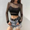 Rosetic Women T shirts Sexy Club Gothic Black Punk Hip Hop Slim Hollow Summer Moda Feminina Casual Goth Chic Short Tops T200613