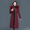 X-long femmes manteaux mince bureau dames solide femmes veste d'hiver à capuche avec col en fourrure épais coton rembourré Parkas 211102