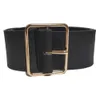 Fashion Women Belt Genuine Leather black and red color 7cm width belt Female belts classical Gold smooth Big Buckle9292824