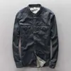 Giacca da uomo in denim di cotone, camicia con colletto alla coreana, lavaggio vintage, cappotto sottile scuro, camicia classica in denim, decorazione tascabile, top 210531