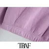 Traf女性のファッション弾性トリムのクロミドパーカースウェットビンテージ長袖フリース女性プルオーバーシックトップス201102