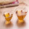 newTransparent Glass Water Cups Mug Double Creative Heart Shaped Milk Coffee Cup Household Kitchen Drinking Supplies EWA5253