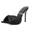 Sandalet Sivri Aç Toe Yüksek Topuklu Büyük Yay Stiletto Bayan İpek Modern Terlik Kadın Moda Ayakkabı Boyutu 35-42