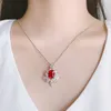 2021 Nouveau Vintage 925 Sterling Argent Aigue-marine Rubis Pierre Cristal Pendentif Collier Fête Fine Bijoux Cadeaux du Nouvel An pour les femmes Q0531