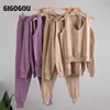 Gigogou 3 szt. Garnitury dzianiny z długim rękawem Kurtka Sweter Cardigan Tank Top Spodnie Kobiety Moda Solid Constume Set Casual Dress 210819