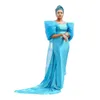 Arabic Blue Prom Dress Elegant Plus Size Off Shoulder Long Sleeve Mermaid Evening Gowns Sweep Train Special Occasion Dresses