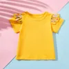 6-24m Lato 3 sztuk Baby Girl Koszulka Solidna bawełna tuleja trzepotająca Tee dla dzieci Top Odzież Przyjazd 210528