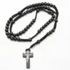 Whole1pc Mężczyźni Kobiety Nowy mody katolicki Chrystus Wooden 8 mm Rosary Cross Cross Cross Wisiant Weven Rope Naszyjnik7572079