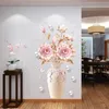 Criativo peônia flores vaso adesivo de parede para sala de estar decalque 3d adesivos de parede removível decoração de parede decoração 210705