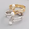 Bangle Luxury Imitation Pearl Open Cuff Bangles For Women Statement Nited Alloy Geometric Armband Fashion Jewelry Melv22