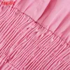 Tangada Moda Kobiety Różowa Koszula Sukienka Struszcza Talia Vintage Długie Rękaw Panie Biurowe Mini Dress 3H439 210609