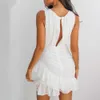 Summer Style Female Floral White Sexy V-neck Sleeveless Lace Dress 210709