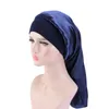 2021 Bonnet satiné long Casquette de sommeil extra-large bouchon de couchage en soie avec large bande élastique chapeau de nuit lâche pour femmes tresses bouclé cheveux naturels