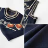 Sleeveless Sweaters Women Vintage Printed Knitted Vests coats korean Large Size 3XL Vests top Chic Loose Pullover Waistcoat 211008