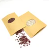 100pcs/lot Kraft Paper Bags Stand Up Reusable Sealing Food Pouches with Window for Storing Cookie Dried Food Package