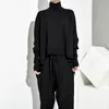 [EAM] Loose Fit Noir Oversize Retour Long Sweat-shirt Nouveau Col Haut Manches Longues Femmes Grande Taille Mode Printemps Automne OA8690 201201