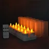 Conjunto de 12 velas de LED de controle remoto piscando luzes recarregáveis ​​de chá recarregável / eletrônica lâmpada de vela Bar de casamento de Natal Y200531