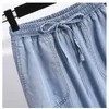 DIMANAF Women Clothing Jeans Long Pants Loose High Waist Denim Harem Female Elastic Wide Leg Belt Blue Trousers Oversize 210922