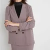 Kuzuwata 일본어 정장 이른 가을 여성 재킷 간단한 솔리드 격자 무늬 옷깃 긴 소매 포켓 더블 브레스트 블레이저 210930