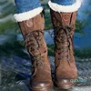 Boots Winter Chunky Snow Women Suede Leather Warm Plush Platform Ankle Fur Lace UP Fashion Ladies Booties Thick Heels