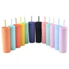 Auf Stock 16oz Acrylbecher Tumbler Matte Farben Doppelwellwasser Flasche Kaffee Trinkplastik Sippy Tasse mit Stroh FY4409