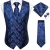 Men's Vests Hi-Tie Burgundy Paisley Floral Silk Slim Waistcoat Necktie Set For Suit Dress Wedding 4PCS Vest Hanky Cufflink