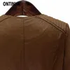 レディレザーショートコーヒーブラウンカラージャケットプラスサイズL xxl 3xl 4xl 5xlファッションスプリングウィンター基本的な衣服210527