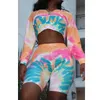 Women's Tracksuits European Style Hoodies Crop Top And Shorts Set Tie Dye Print Summer Two 2 Piece Tracksuit Sexy Outfit