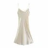 Sommer Frauen Satin Sling Kleid elegante Chic dame Casual Mode Frau Midi Schlitz kleid 210709