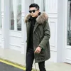 Mäns Läder Faux Real Fur Coat Men Rex Raccoon Collar Parka Plus Storlek Vinter Jacka Casaco A-042 YY1072