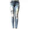 High Waist Denim Jeans For Women Ripped Hole Stretch Jean Full Length Pencil Pants Trousers Skinny Female 210629