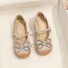 Zapatos de baile de fiesta para niñas de primavera y otoño, vestido de actuación de princesa para niños, lazo de diamantes de imitación, zapatos planos para niños pequeños