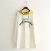 Autumn Cotton V Neck Letter Casual Pullovers Long Sleeve Sweatshirt Women Loose Shirts Black White Yellow Big Size Clothes 201204