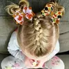 Thanksgiving Hair Bows for Girls Leaves Printed Ribbon Hairgrips Bowknot Clips Kids Hairs Tillbehör