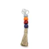 Cross-border foreign trade beaded wooden bead keychain personalized tassel pendant key ring multi-color optional