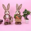 14" Artificial Straw Bunny Standing Rabbit with Carrot Home Garden Decoration Easter Theme Party Supplies 210811