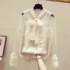 Women's Blouses & Shirts Lace Blouse Top White Shirt Women Long Sleeve Haut Femme Elegant Korean Fashion Clothing Puff Ladies Casual