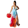 Summer Boho Print Long Party Dress Women Elegant Halter Sleeveless Maxi Sweet Girl Backless Hollow Out es Robe 210525