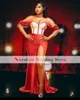 Aso Ebi Velvet Prom vestido sereia fora do ombro fenda tapete vermelho desgaste para mulheres vestidos de noite africanos