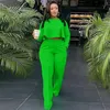 Women Sets Solid Color Tracksuits Fall Winter Outfits Long Sleeve Crop Top+Wide Leg Pants Two Piece Set Plus Size Sportswear 211105