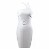 Zomer vrouwen halter bandage jurk sexy mouwloze asymmetrische backless witte club nachtclub avond mini feestjurk 210625