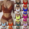 Sexy Cross Bikini Set Women Solid V-Neck High-Waisted Two Piece Swimsuit Girl Beach Bathing Suit Swimwear Biquinis 210611